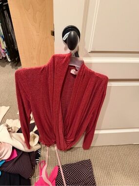 Women's Draped Open Front Red Sweater Cardigan